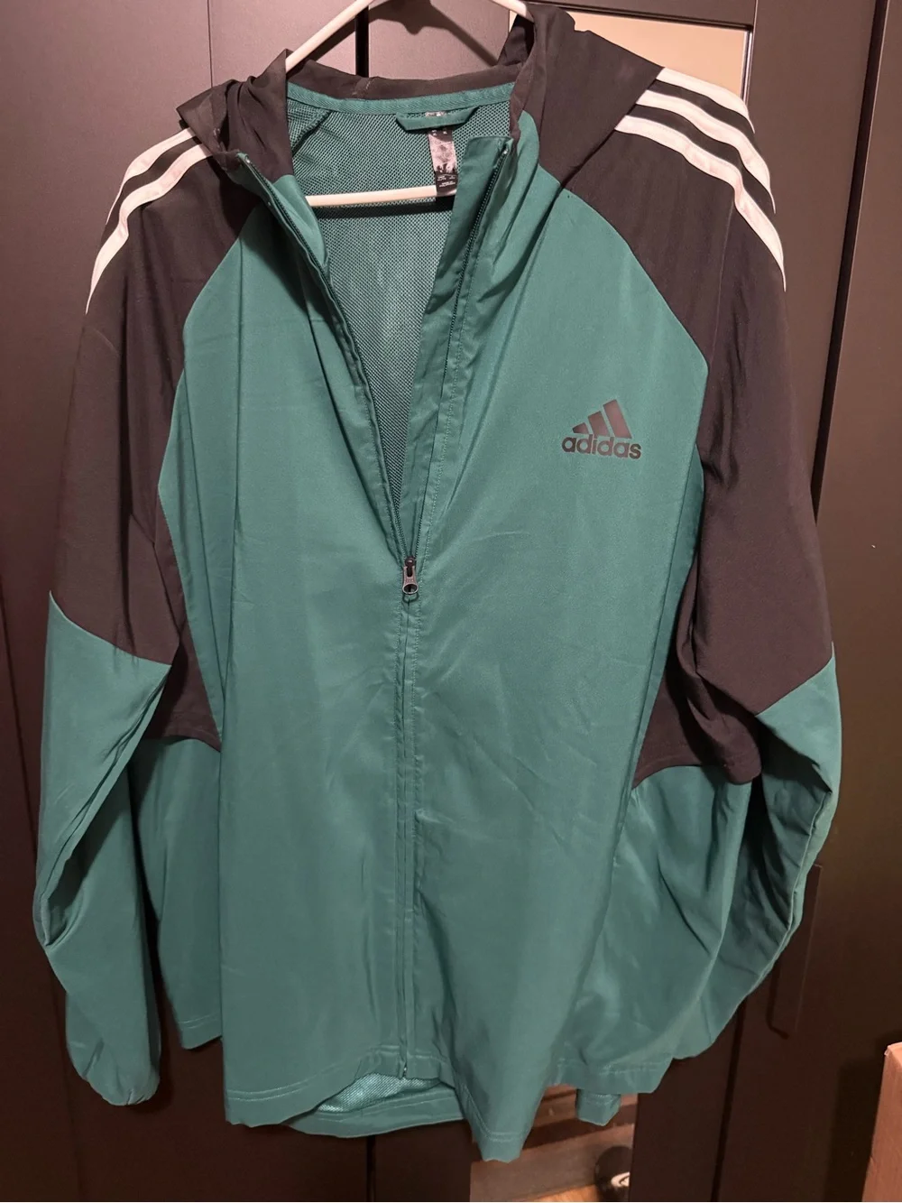adidas Teal and Black Hooded Windbreaker Jacket
